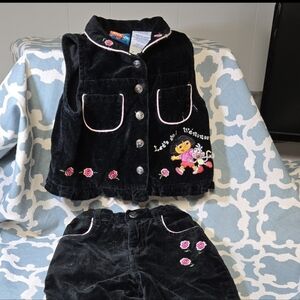 Vintage 1990's Nickelodeon Dora the Explorer black velour 12mon 2 piece outfit